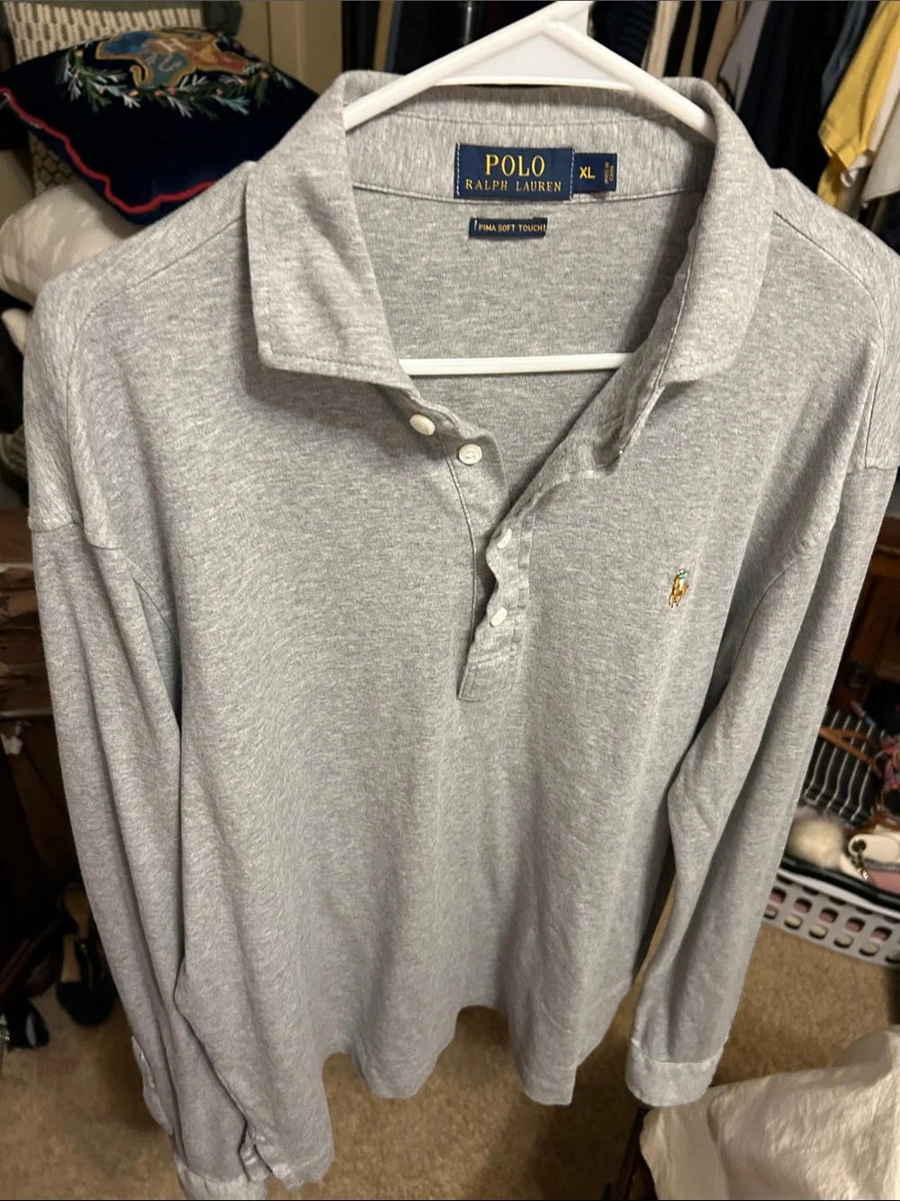 Polo by Ralph Lauren Men’s Long Sleeve Heather Gray Polo Shirt